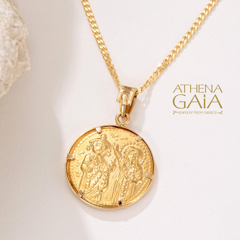 IC XC NIKA Justinian and Theodora Cross - 14k Gold - Coin Konstantinata