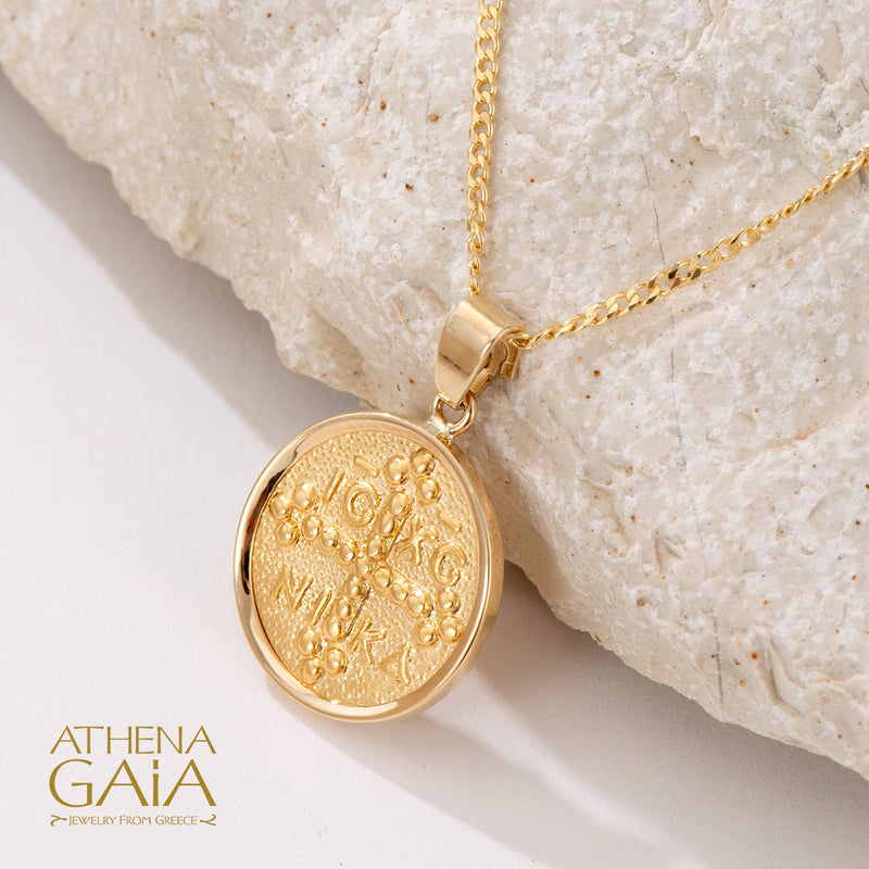 IC XC NIKA Justinian and Theodora Cross - 14k Gold - Coin Konstantinata