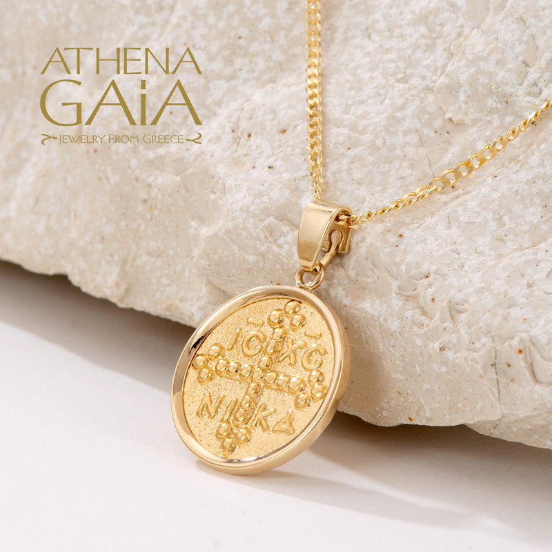 IC XC NIKA Justinian and Theodora Cross - 14k Gold - Coin Konstantinata