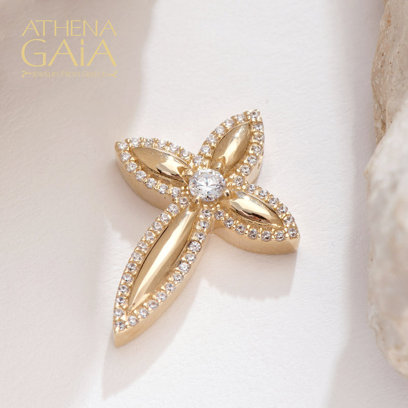 Bursting Bow Cross - 14k Gold - Orthodox Cross