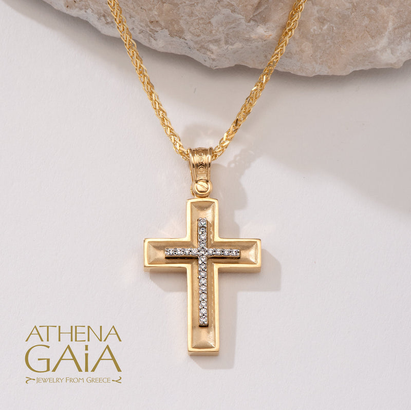 Hidden Light Pave Cross - 14k Gold - Latin Cross