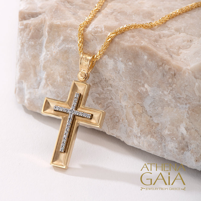 Hidden Light Pave Cross - 14k Gold - Latin Cross