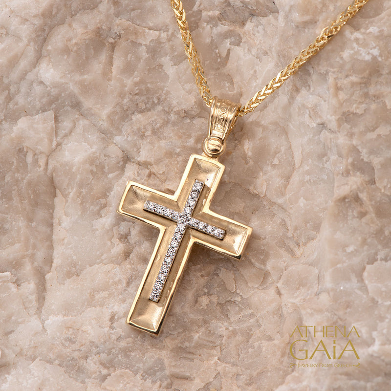 Hidden Light Pave Cross - 14k Gold - Latin Cross