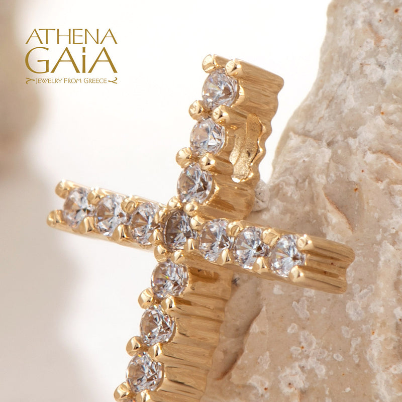 Simple Pave Latin Cross - 14k Gold - Baptismal Cross