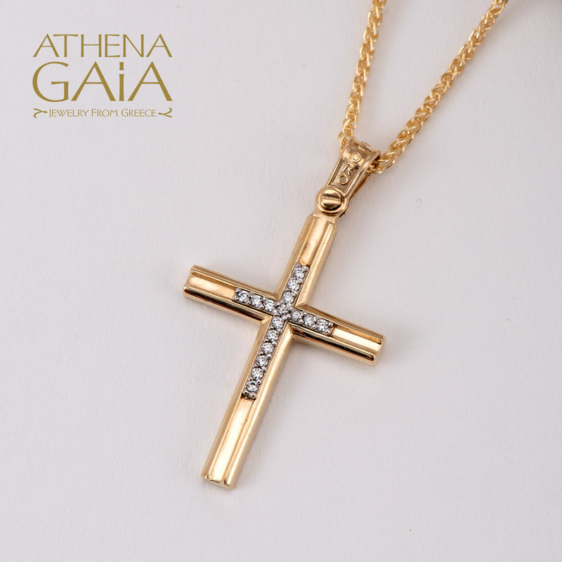 Pave Cross in Cross - 14k Gold - Latin Baptismal Cross