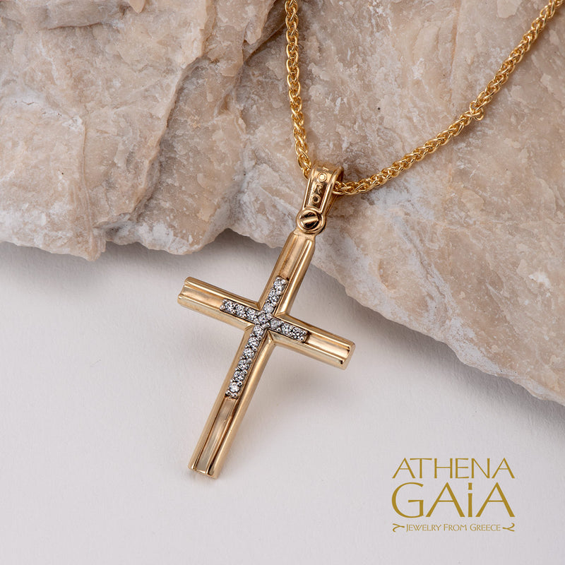 Pave Cross in Cross - 14k Gold - Latin Baptismal Cross