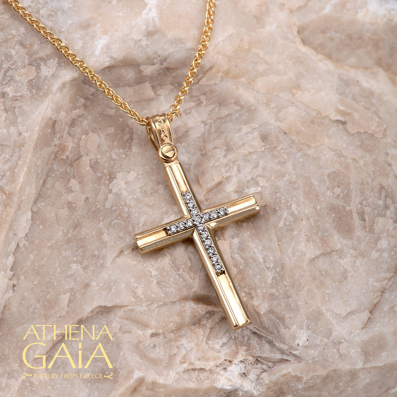 Pave Cross in Cross - 14k Gold - Latin Baptismal Cross