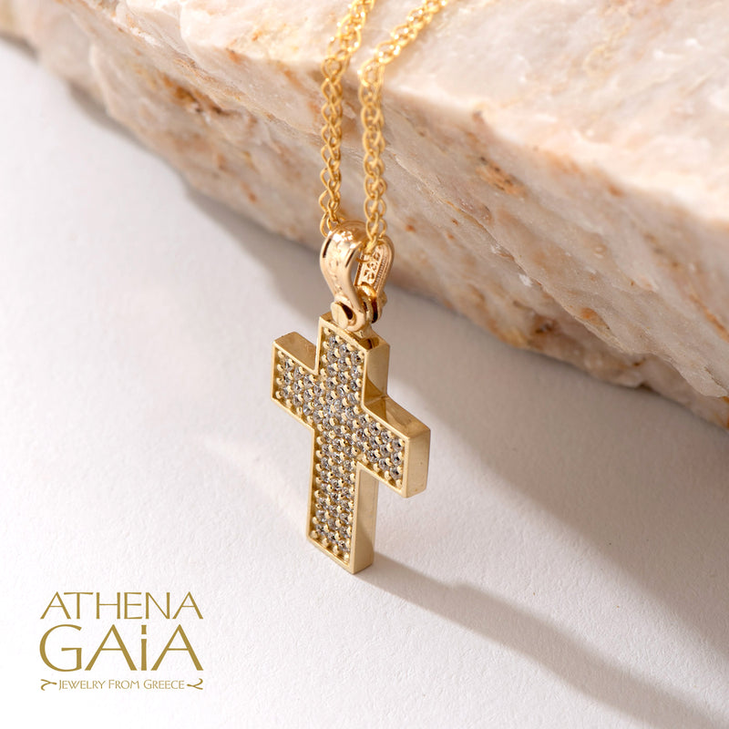 Stone Field Cross - 14k Gold - Greek Cross