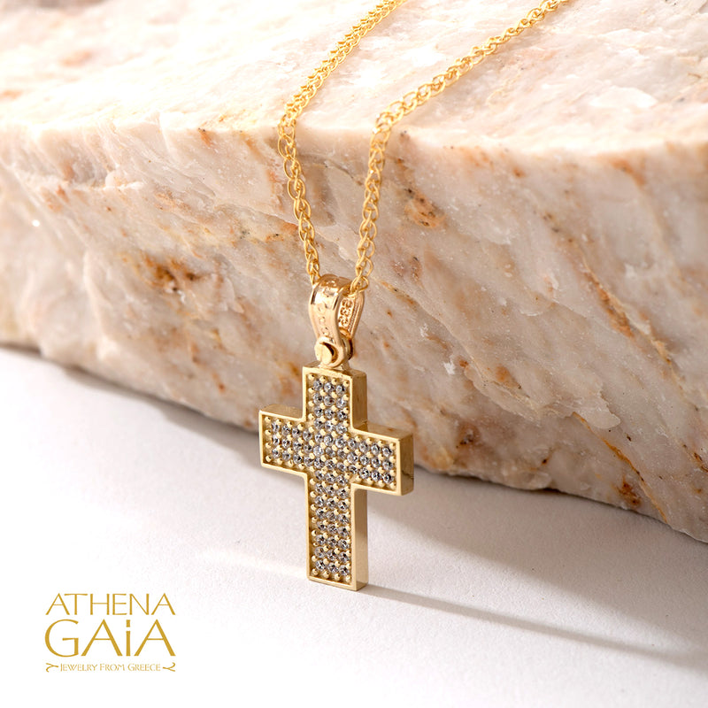 Stone Field Cross - 14k Gold - Greek Cross