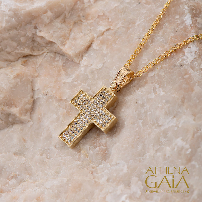 Stone Field Cross - 14k Gold - Greek Cross