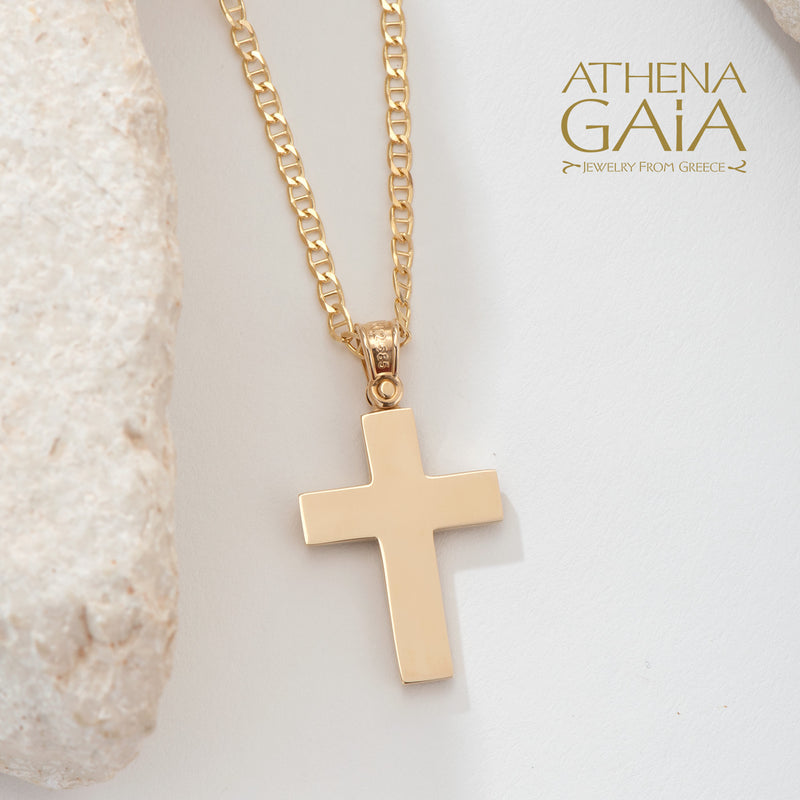 Rock Face Two-Toned Latin Cross - 14k Gold - Baptismal Cross