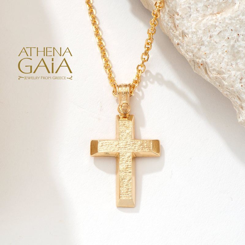 Beveled Rough Western Cross - 14k Gold - Baptismal Cross