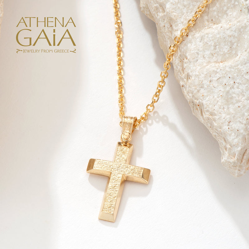Beveled Rough Western Cross - 14k Gold - Baptismal Cross