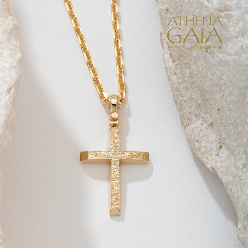 Rough Western Cross - 14k Gold - Latin Cross - Baptismal Cross