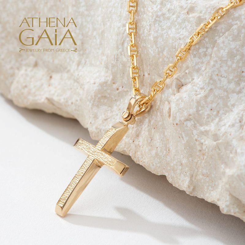 Rough Western Cross - 14k Gold - Latin Cross - Baptismal Cross