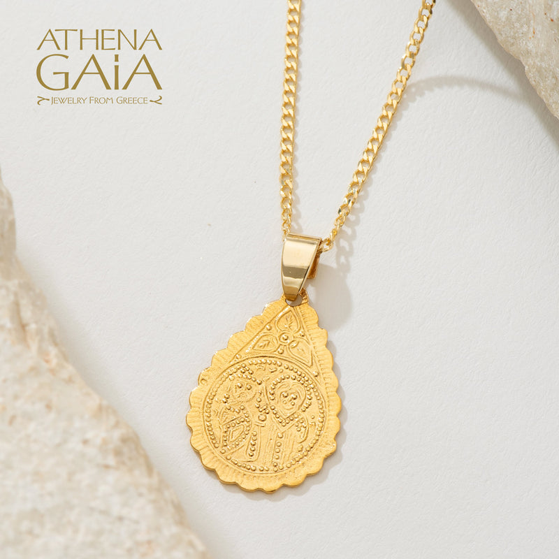 Justinian and Theodora Drop Konstantinata (Large) - 14k Gold