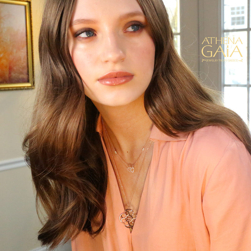 Open Clover Stone Necklace - 14k Rose Gold Necklace (In-Stock)