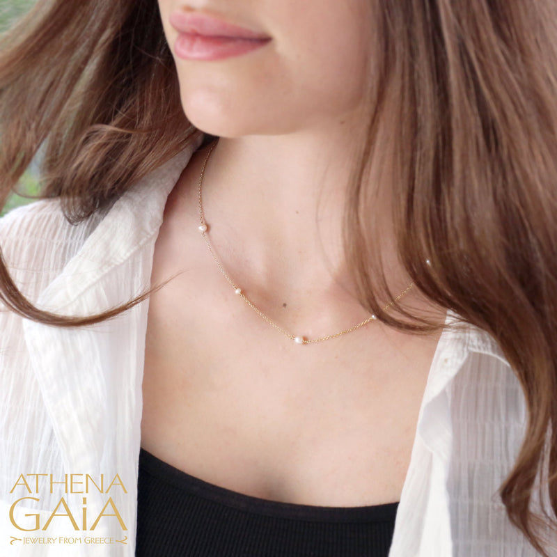 Single Strand Necklace - 14k Gold Necklace - Pearl Necklace