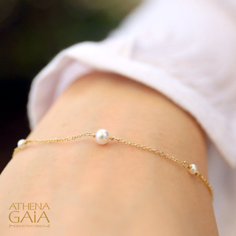 Single Strand Pearl Chain Bracelet - 14k Gold Bracelet