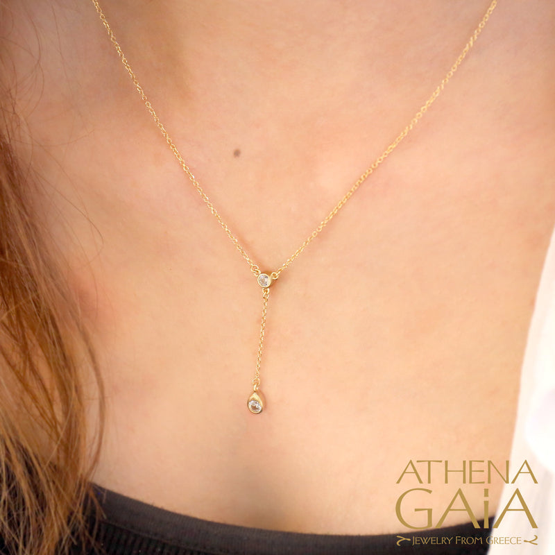 Stone Drop Necklace - 14k Gold Necklace