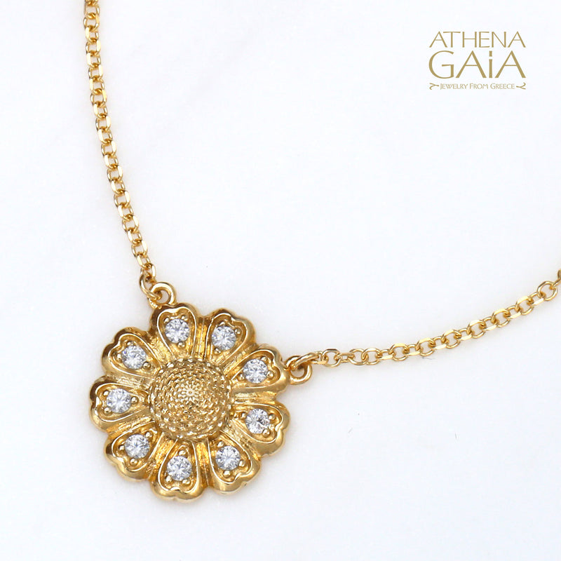 Sunflower Necklace 14k Gold - National Flower of Ukraine - Greek Handcrafted