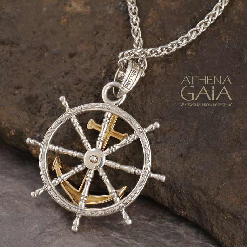 Nautical Anchor Spin Pendant - 18k Gold & Sterling Silver Pendant