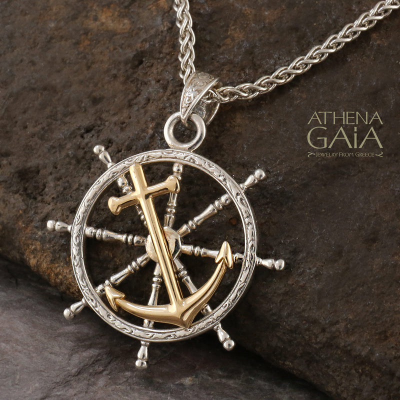 Nautical Anchor Spin Pendant - 18k Gold & Sterling Silver Pendant