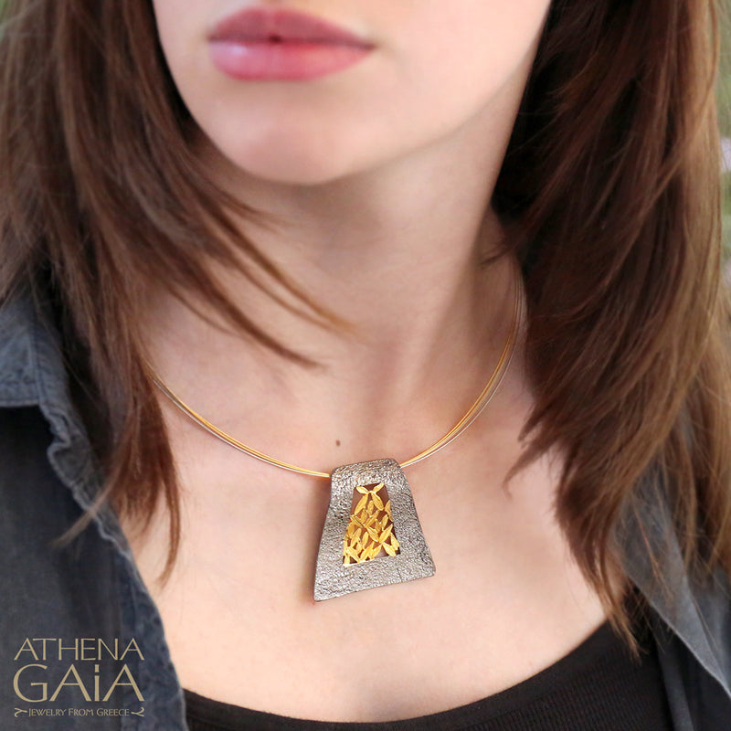 Olive Grove Trapizod Pendant Necklace - Gold Plated Sterling Silver Necklace