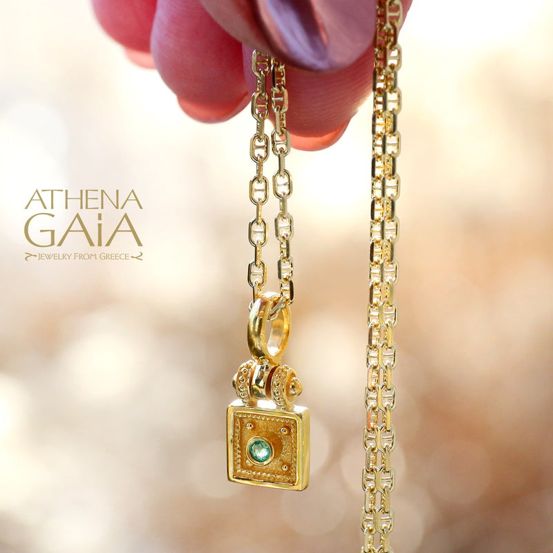 Byzantine Embroidery Hinged Square Pendant - 18k Gold Pendant