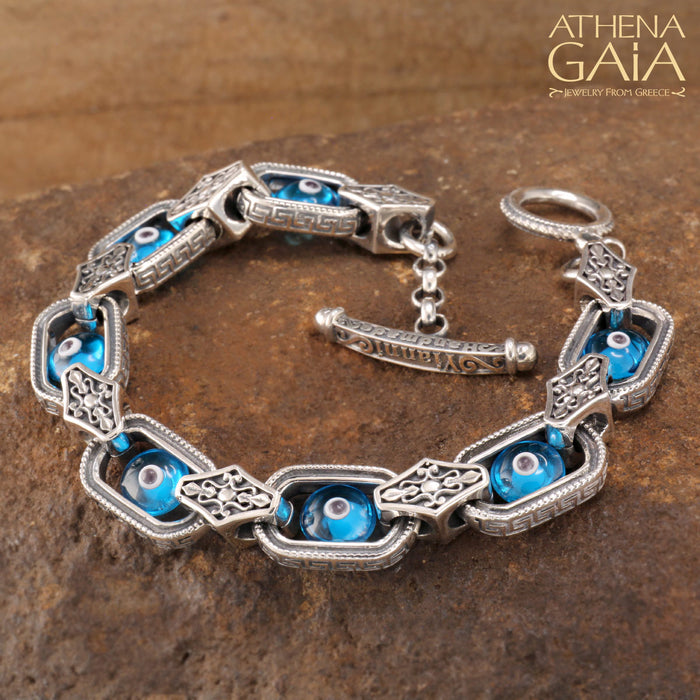 All-Mati Evil Eye Greek Key Link Bracelet