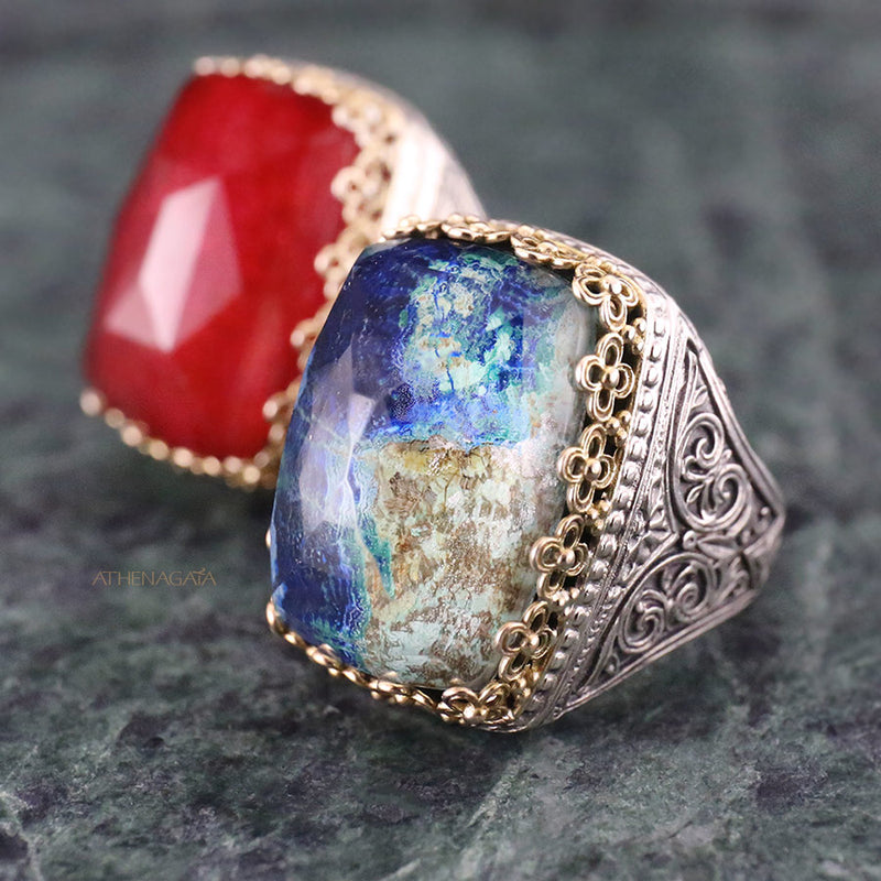 Pop Rocks Orthogonio Crown Ring - 18k Gold & Sterling Silver - Cocktail Ring - Large Stone Ring