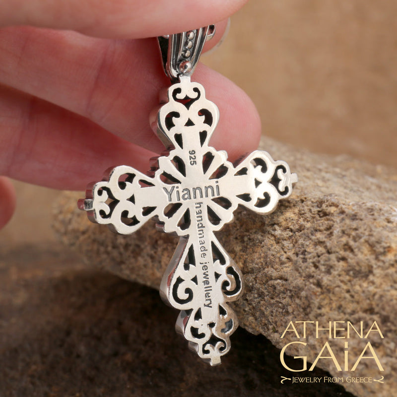 Western Waves Cross - Sterling Silver - Orthodox Cross Necklace