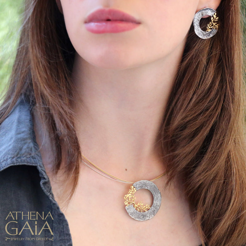 Olive Branch Circle Necklace - Gold Plated Sterling Silver Necklace