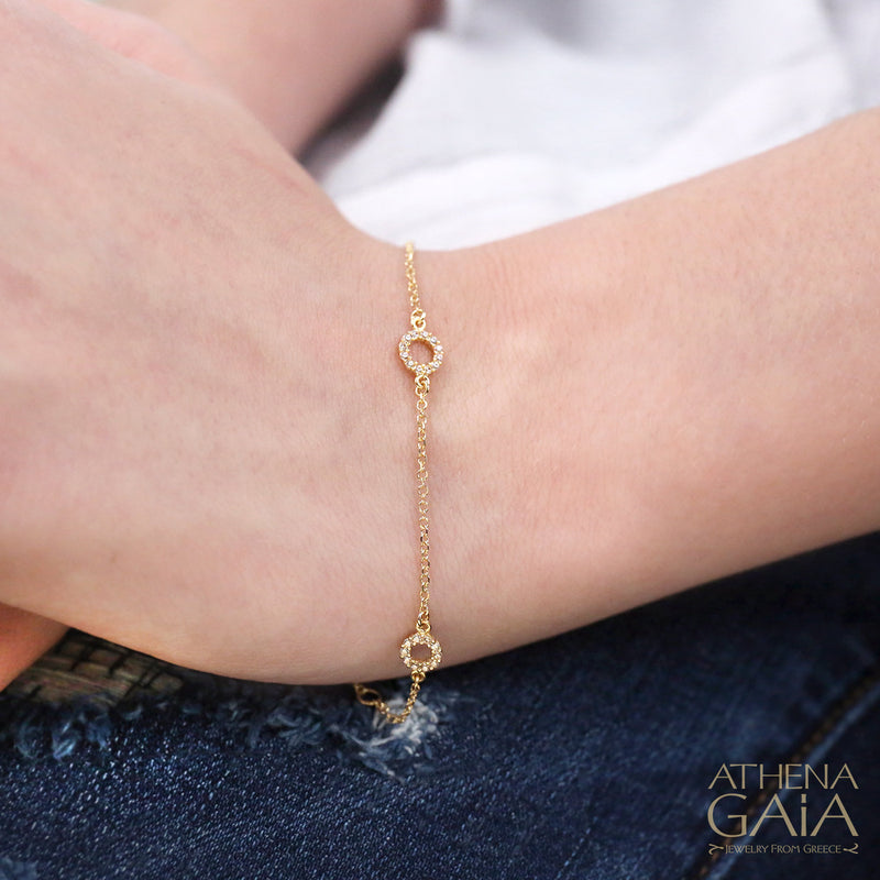 Micro Circle Station Chain Bracelet - 14k Gold Bracelet
