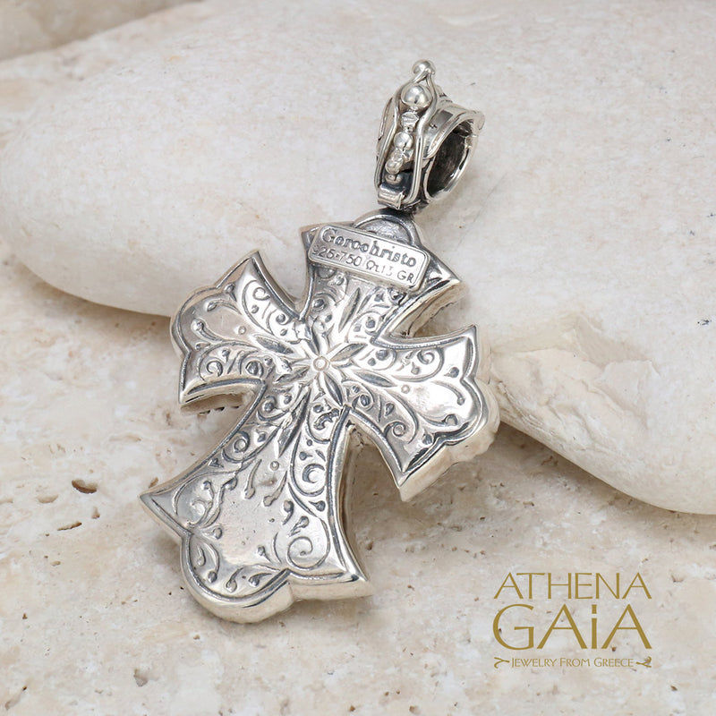 Garden Shadows Tourmaline Cross (Medium) - Sterling Silver & 18k Gold - Flared Cross