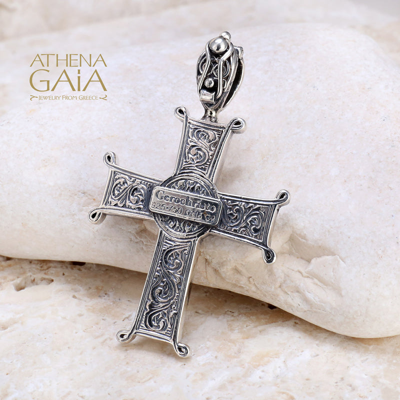 Chi Rho Latin Cross (Small) - 18k Gold & Sterling Silver - Cross Necklace