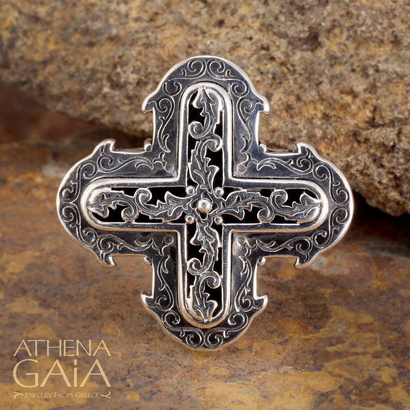 Double Greek Cross Ring - Sterling Silver Ring - Cocktail Ring