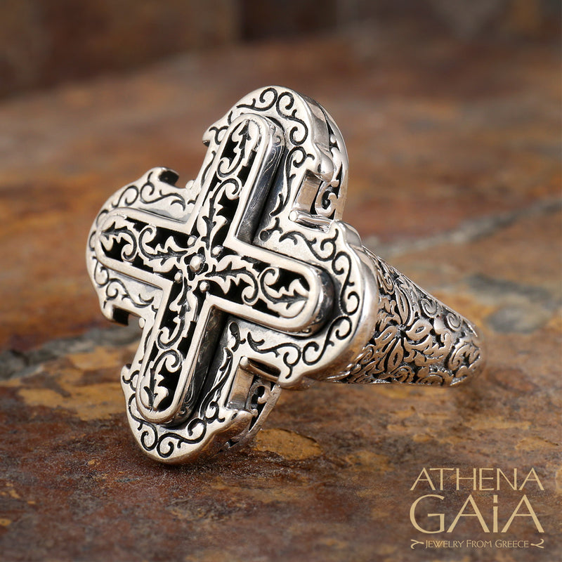 Double Greek Cross Ring - Sterling Silver Ring - Cocktail Ring