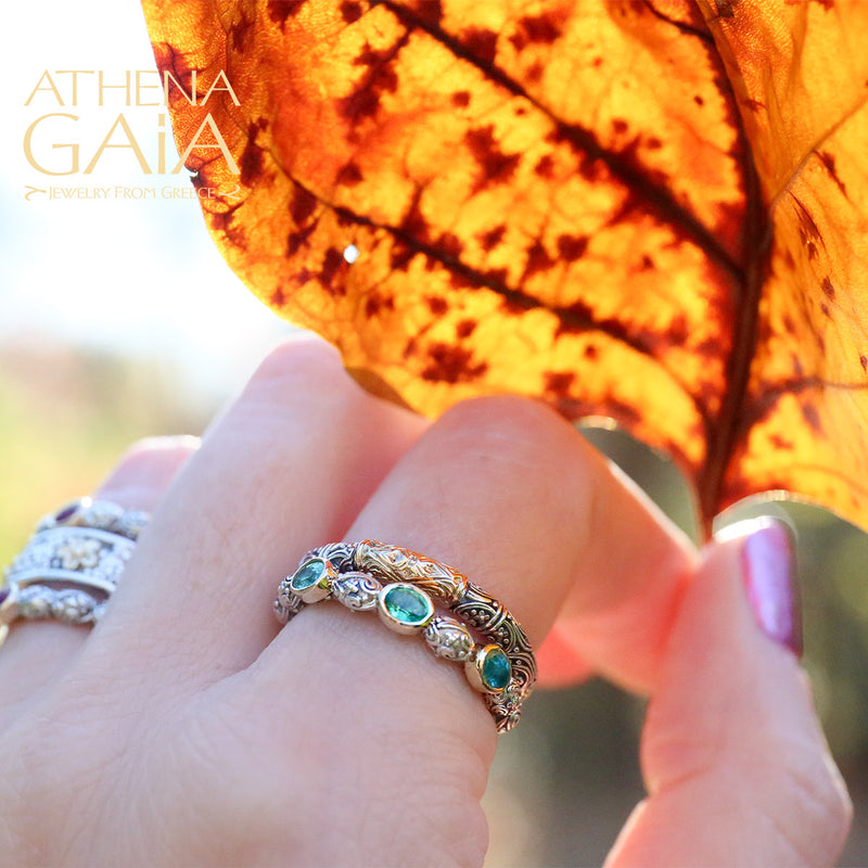 Meadow Breeze Triple Oval Stone Ring - 18k Gold & Sterling Silver Ring - Stackable Ring