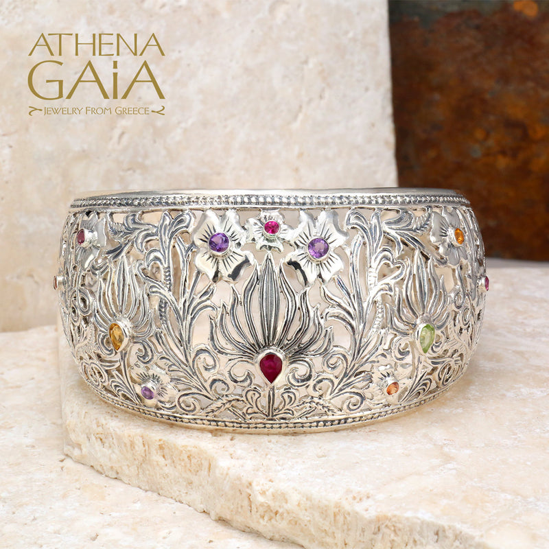 Wild Flowers Bracelet - Sterling Silver - Cuff Bracelet