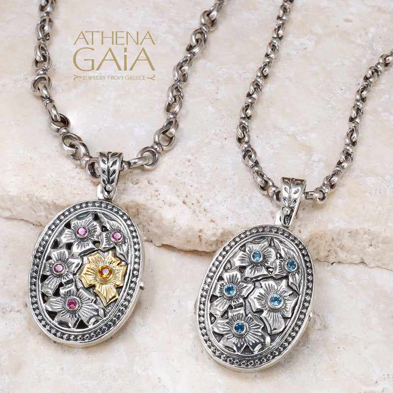 Silver Flower Field Locket Pendant - Sterling Silver Pendant