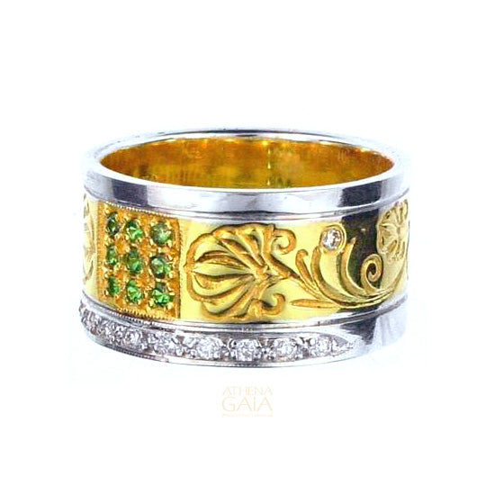 Diamond Row Stone Field Ring - 18k Gold Ring - Cigar Band Ring