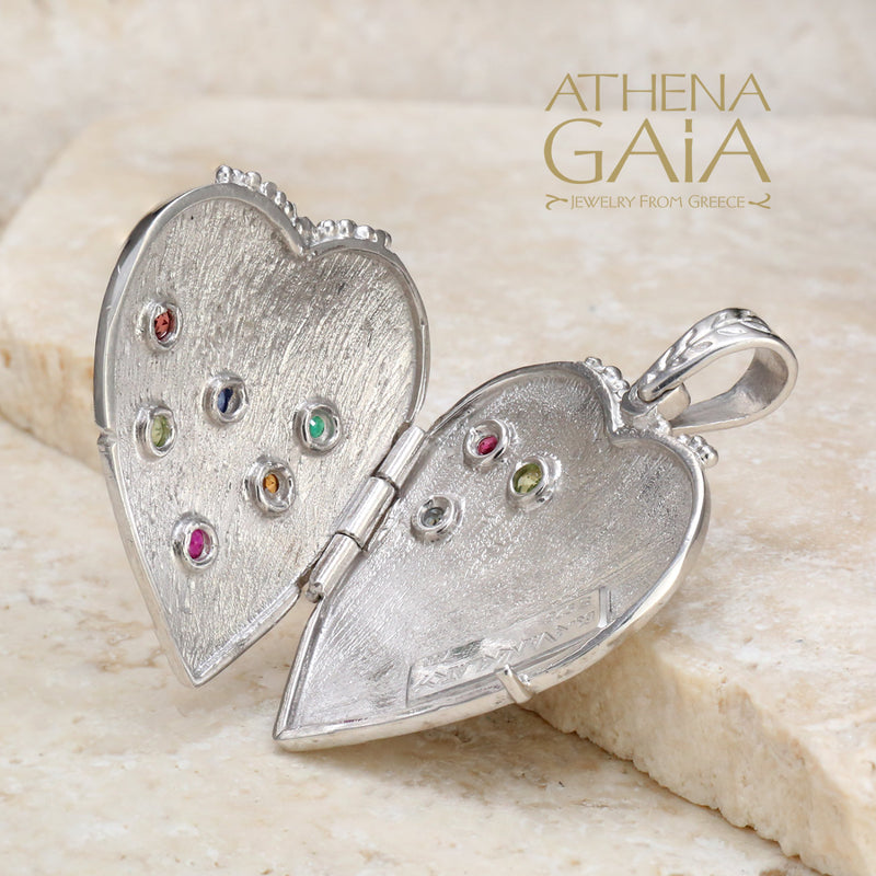 Silver Strawberry Heart Locket Pendant - 18k Gold & Sterling Silver Pendant