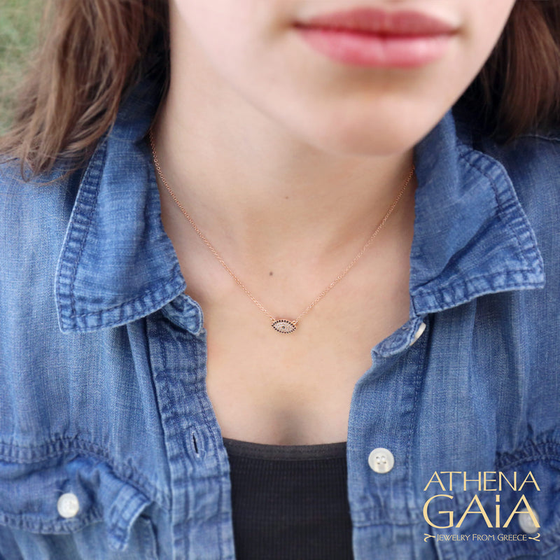 Full Pave Mati Evil Eye Necklace - 14k Gold Necklace