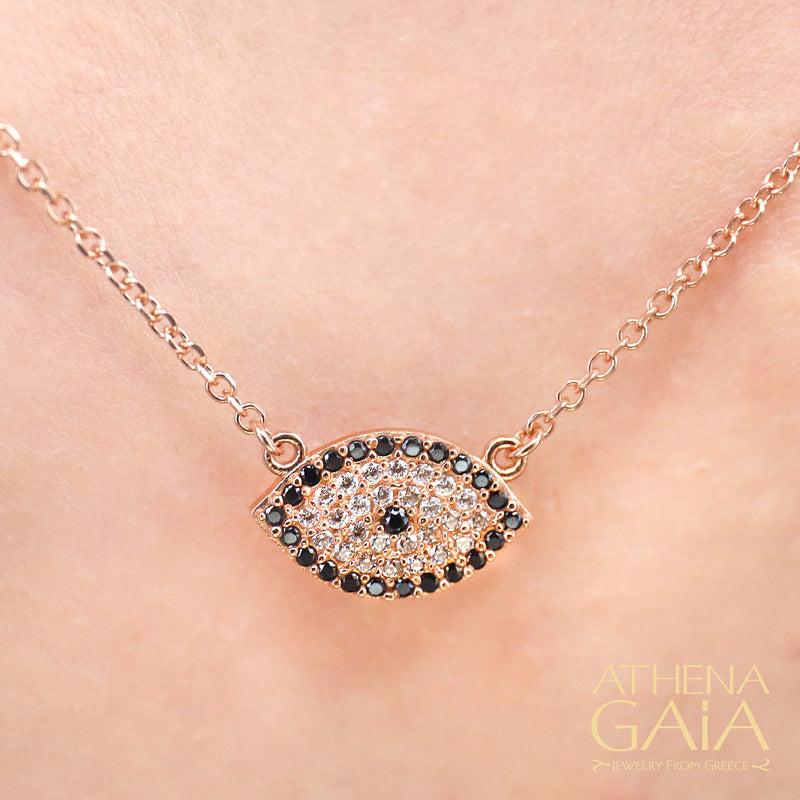 Full Pave Mati Evil Eye Necklace - 14k Gold Necklace