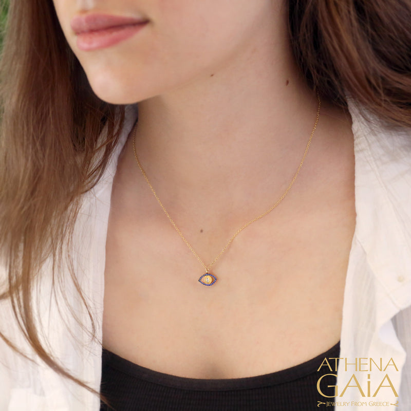 Pave Cat Eye - Necklace - 14k Gold - Evil Eye Necklace