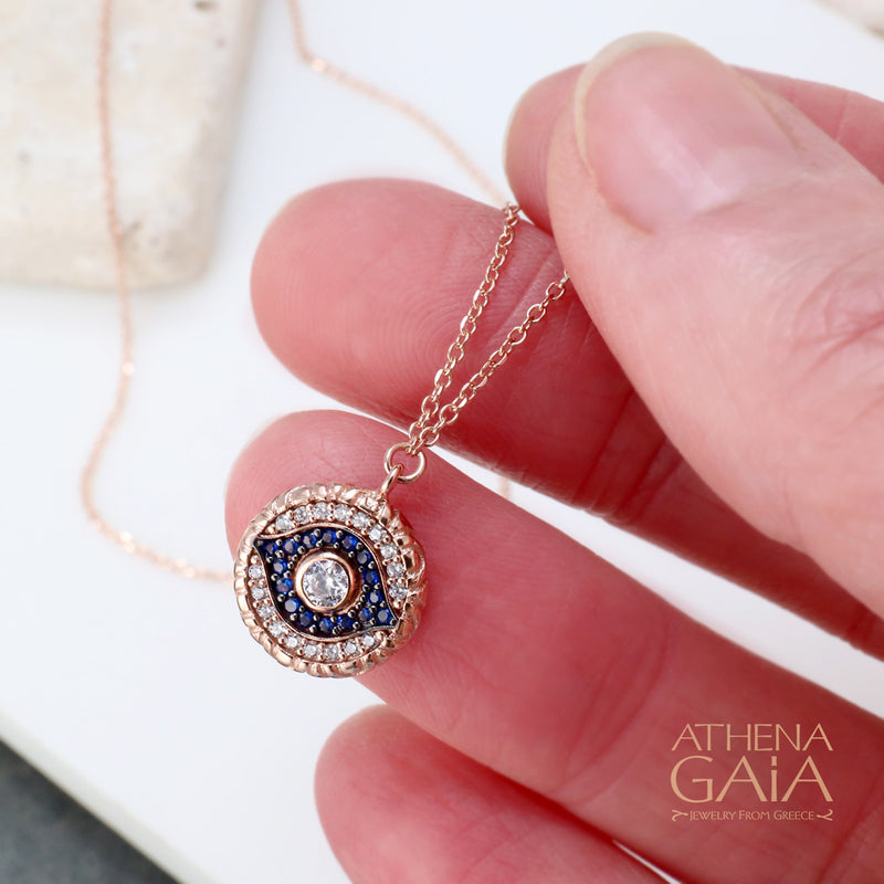 Pave Framed Evil Eye Necklace - 14k Gold Necklace