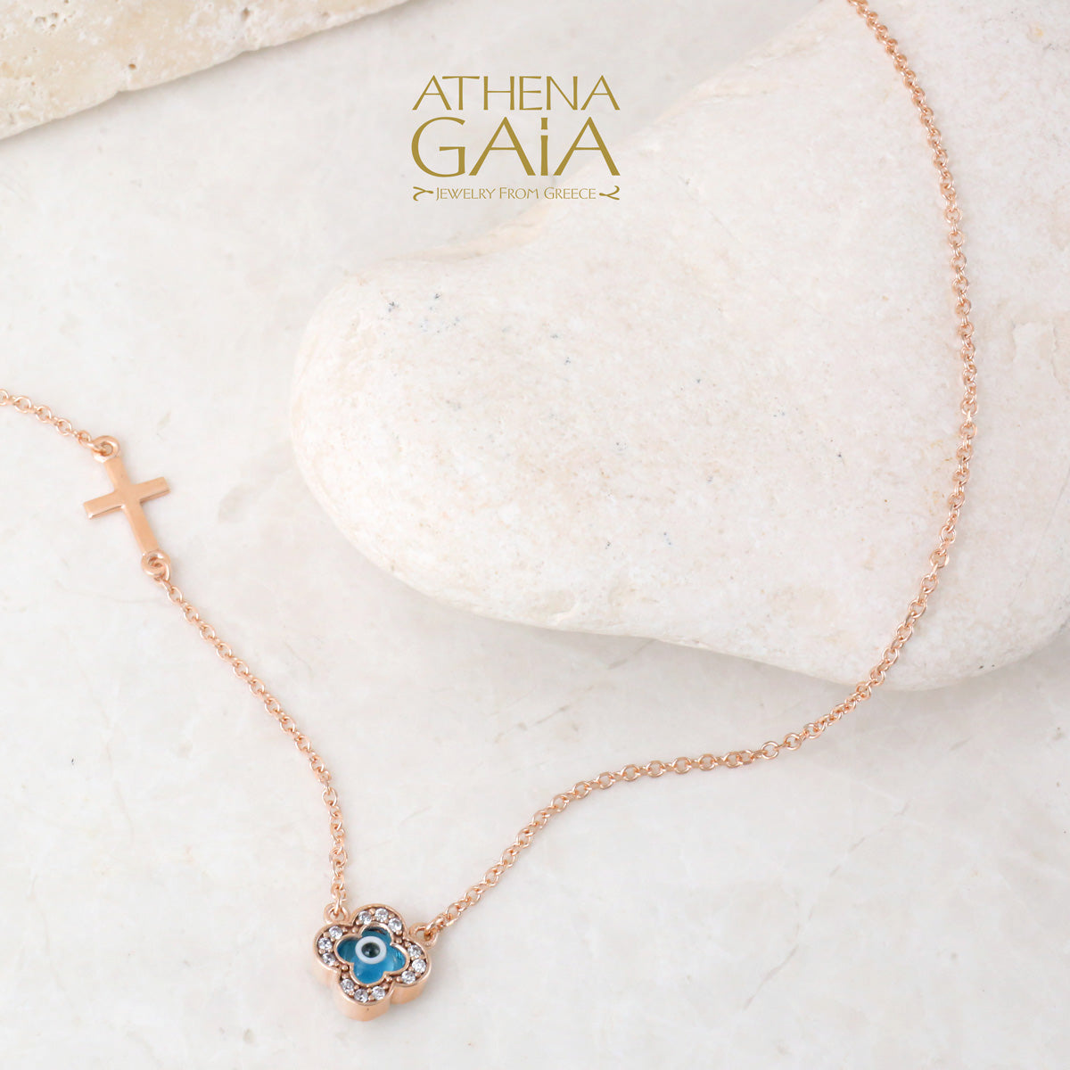 Faith Stone-Edge Evil Eye & Cross Necklace by Al'Oro — Athena Gaia