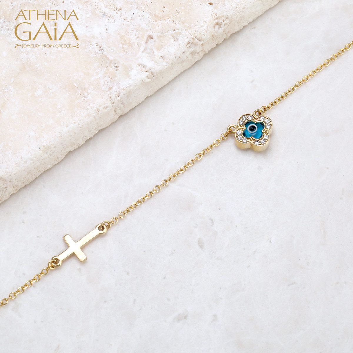 Faith Stone-Edge Evil Eye & Cross Necklace by Al'Oro — Athena Gaia