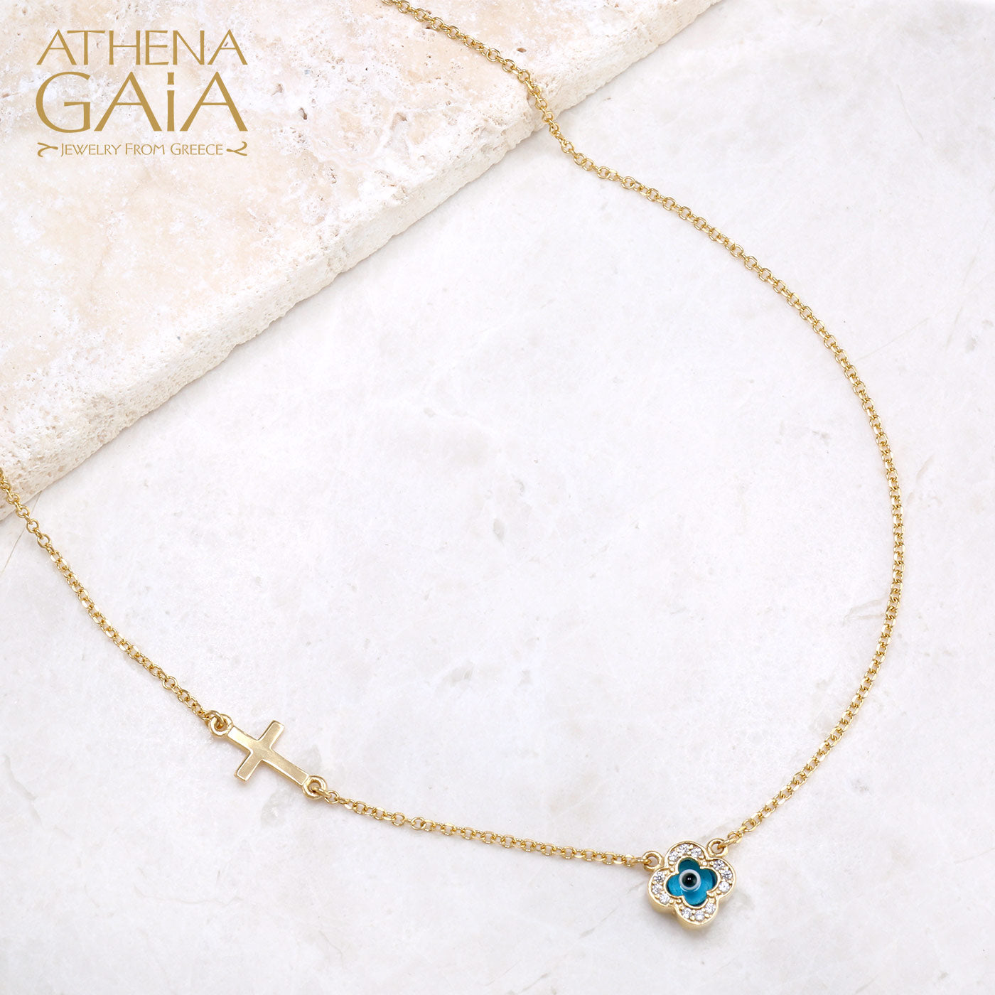 Faith Stone-Edge Evil Eye & Cross Necklace by Al'Oro — Athena Gaia